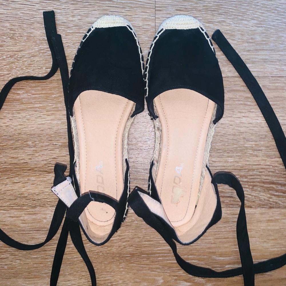 Black strappy espadrilles